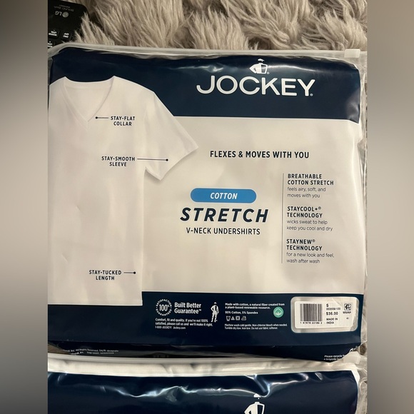 JOCKEY COTTON STRETCH V NECK UNDERSHIRTS 2 SIZES WHITE. - Picture 4 of 7